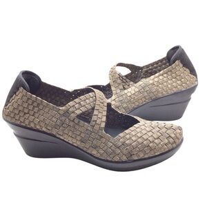 Corkys Womens Bronze Wishbone Woven Comfort Stretch Slip-on Wedge Shoe 9